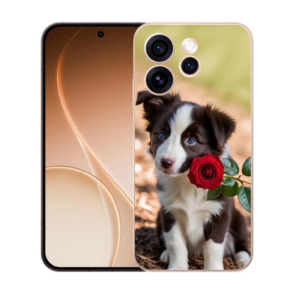 Gelový kryt mmCase na Oppo Reno 15 Pro 5G - roztomilá border kolie s růží