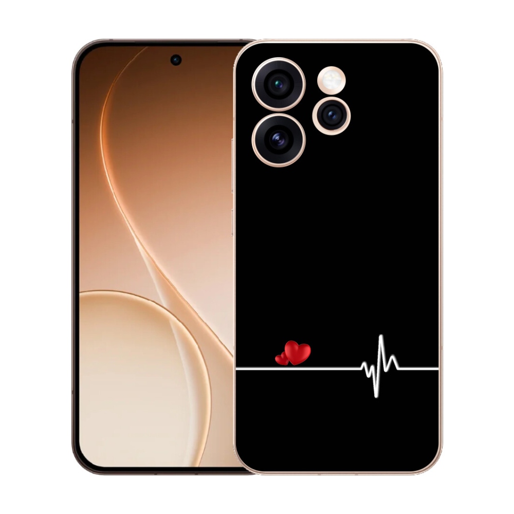 Gelový kryt mmCase na Oppo Reno 15 Pro 5G - srdce a tep černé pozadí