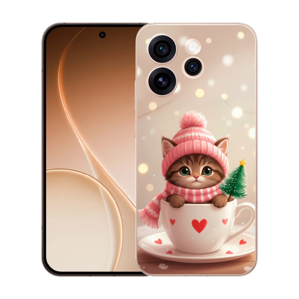 Gelový kryt mmCase na Oppo Reno 15 Pro 5G - vánoční kotě v hrnku