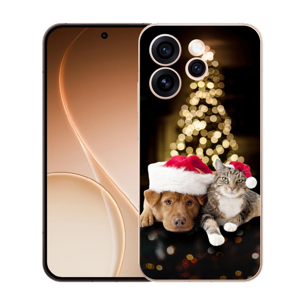 Gelový kryt mmCase na Oppo Reno 15 Pro 5G - vánoční pes a kočka