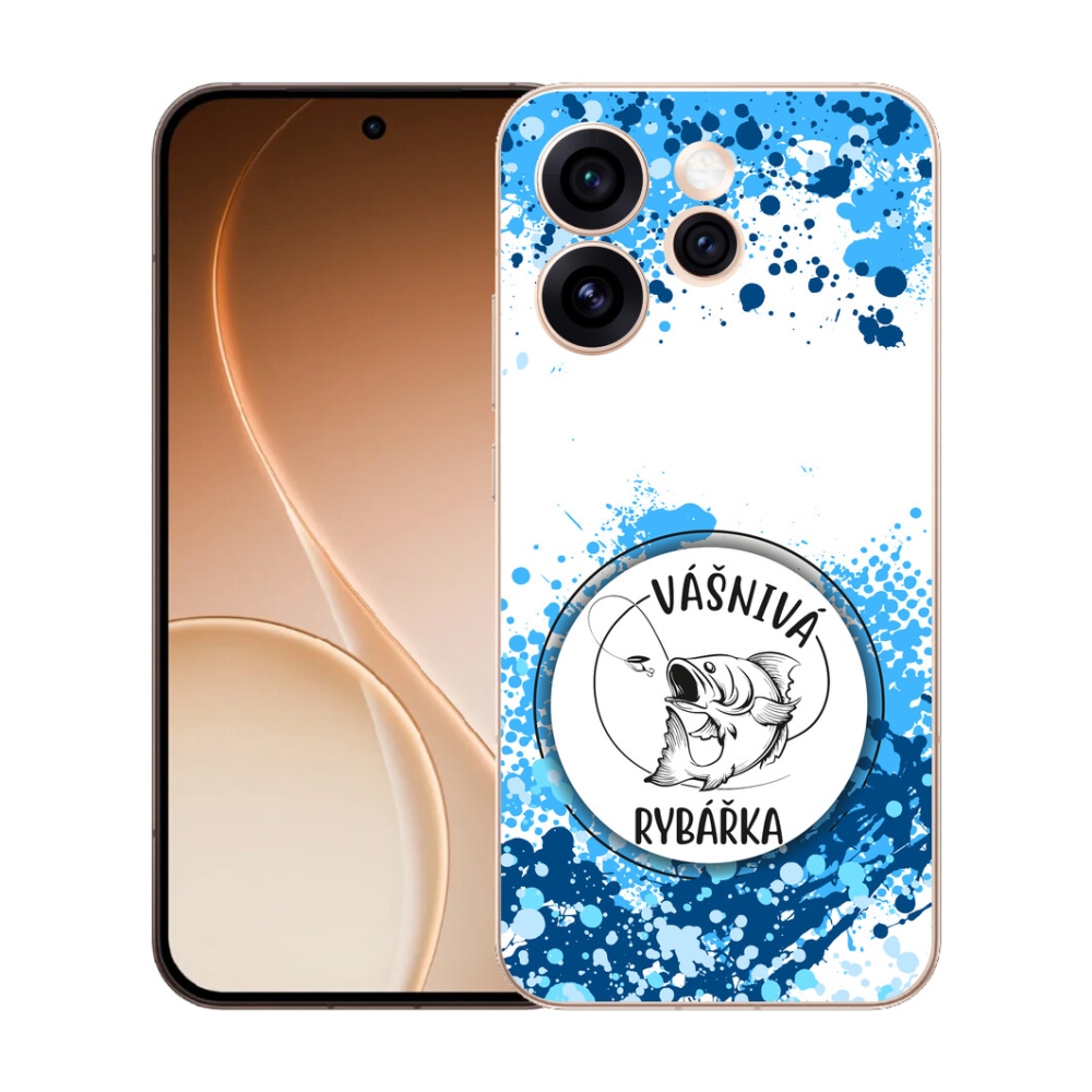 Gelový kryt mmCase na Oppo Reno 15 Pro 5G - vášnivá rybářka bílé pozadí