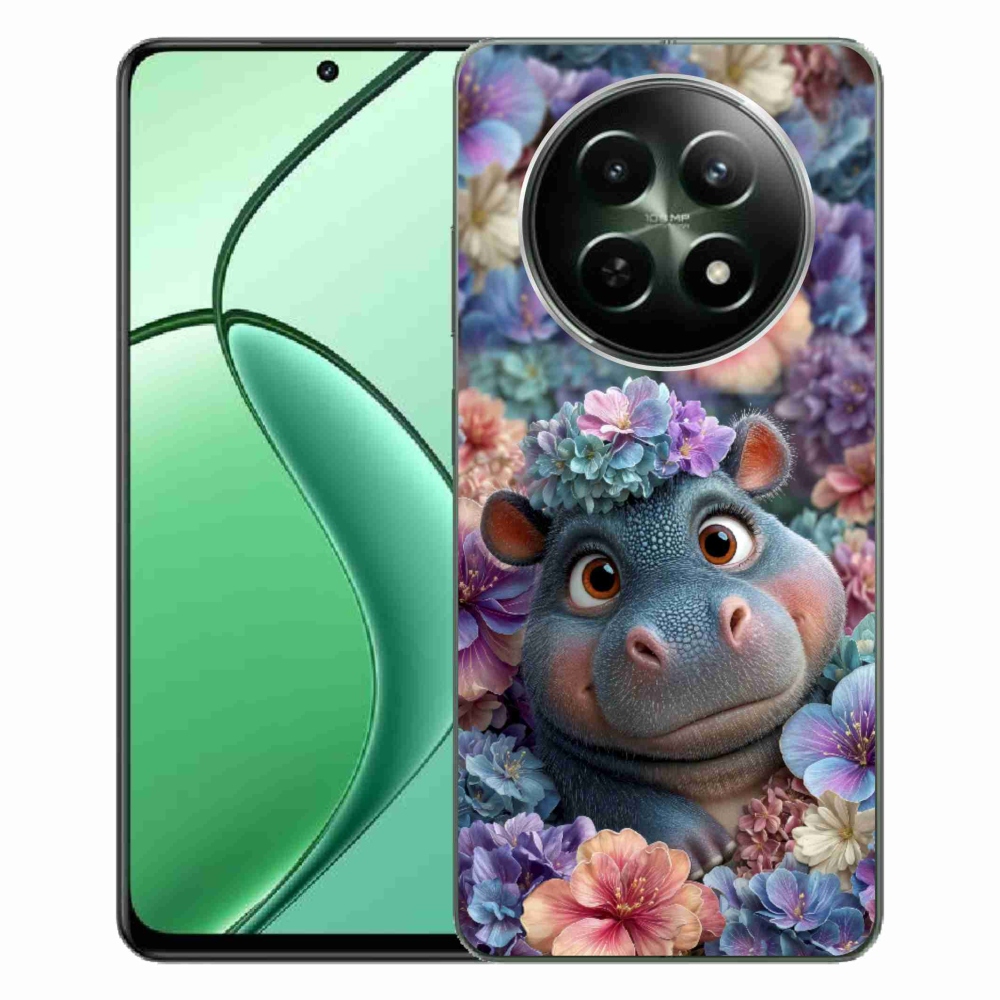 Gelový kryt mmCase na Realme 12 5G/12x 5G - hrošík v květinách