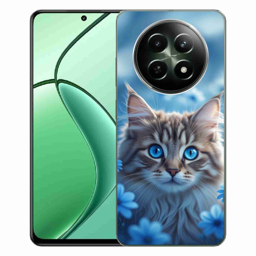 Gelový kryt mmCase na Realme 12 5G/12x 5G - koťátko v modrých květech