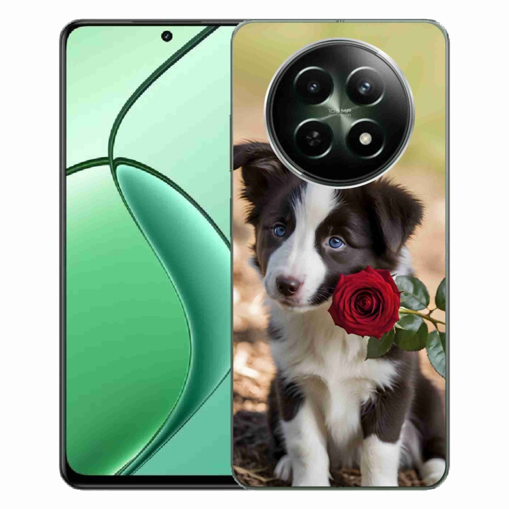 Gelový kryt mmCase na Realme 12 5G/12x 5G - roztomilá border kolie s růží