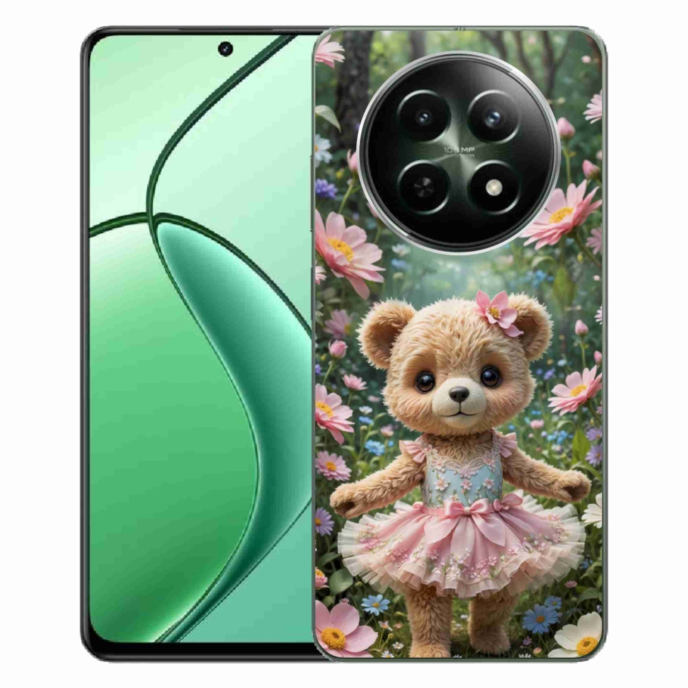Gelový kryt mmCase na Realme 12 5G/12x 5G - roztomilý medvídek v květinách