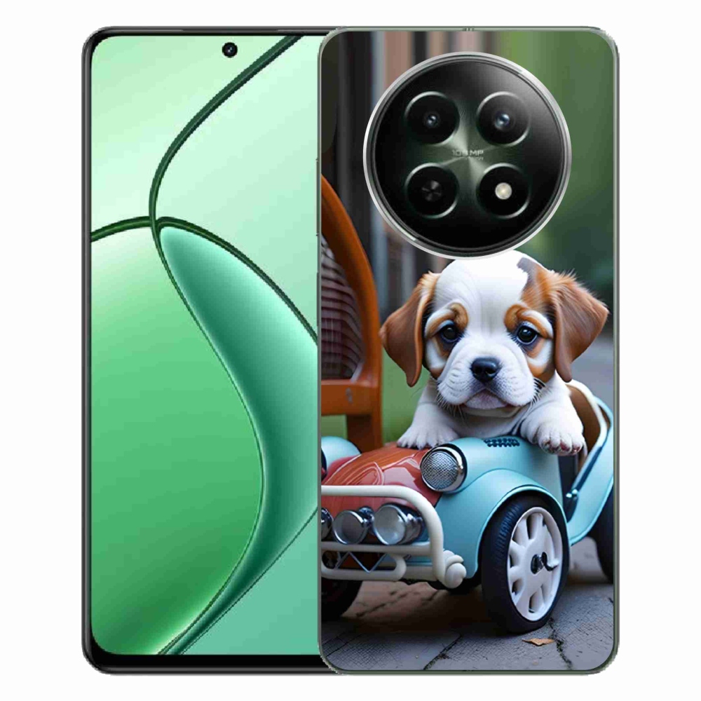 Gelový kryt mmCase na Realme 12 5G/12x 5G - štěně v retro autě