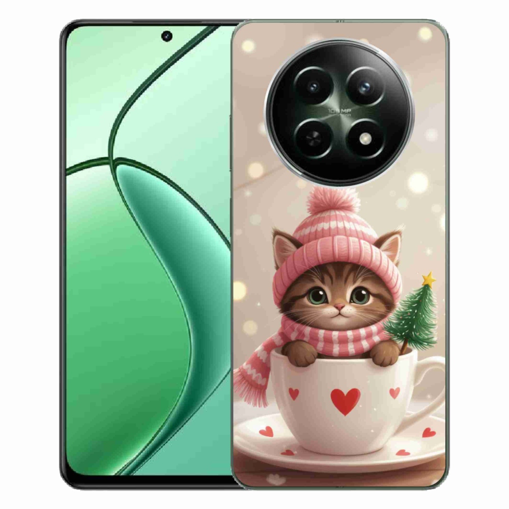 Gelový kryt mmCase na Realme 12 5G/12x 5G - vánoční kotě v hrnku