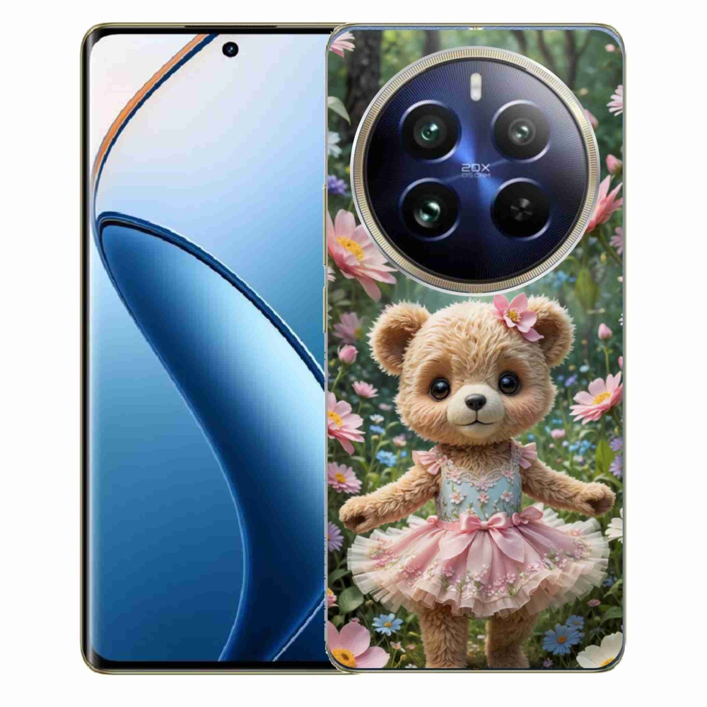 Gelový kryt mmCase na Realme 12 Pro 5G/12 Pro+ 5G - roztomilý medvídek v květinách
