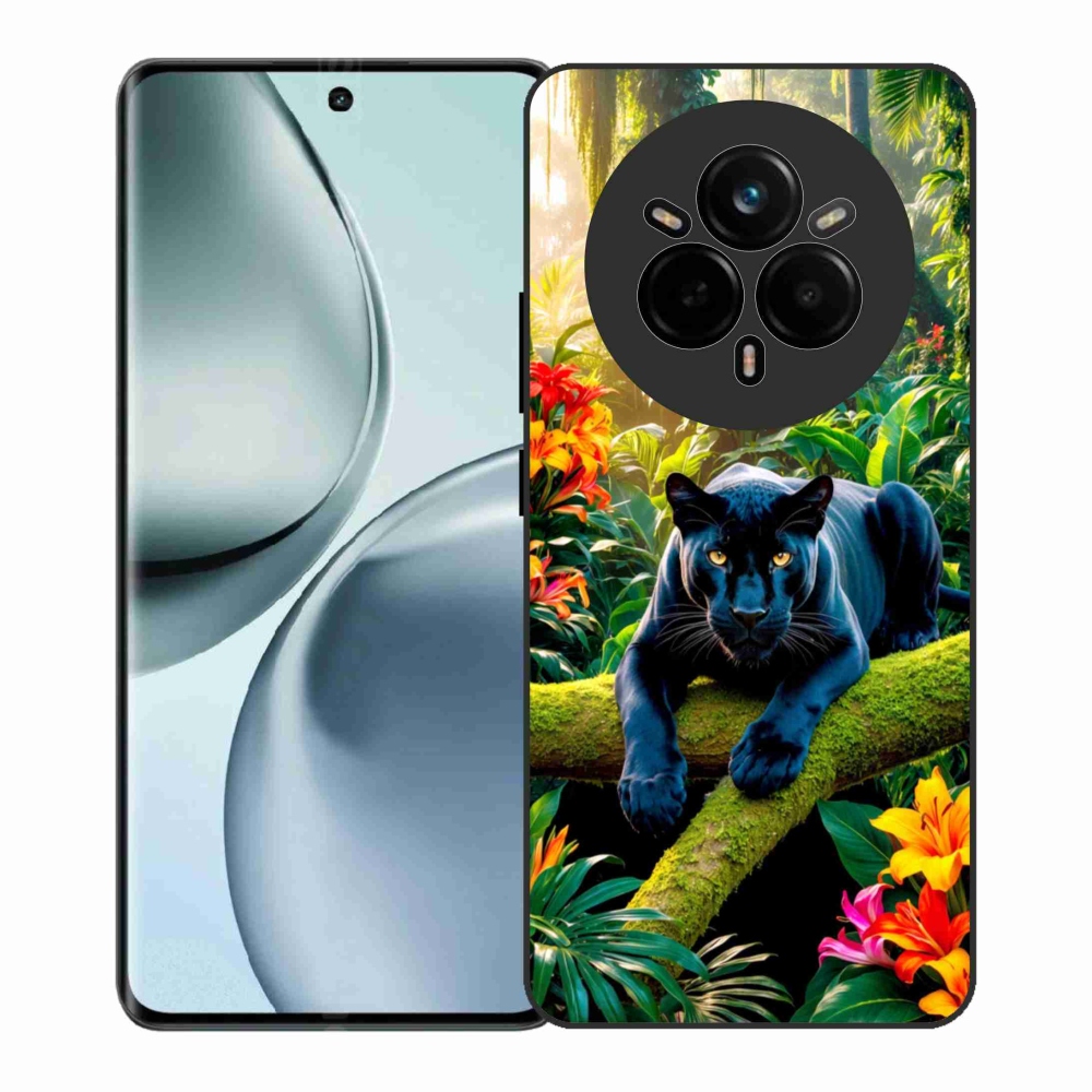 Gelový kryt mmCase na Realme 14 Pro+ 5G - černý panter v džungli