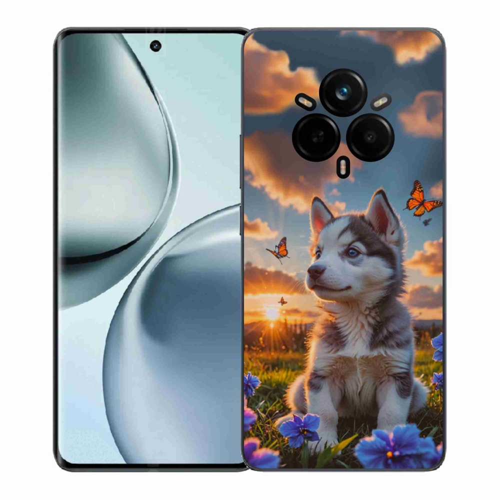 Gelový kryt mmCase na Realme 14 Pro 5G - husky při západu slunce