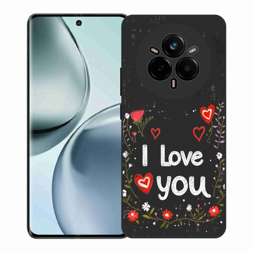 Gelový kryt mmCase na Realme 14 Pro+ 5G - I love you černé pozadí
