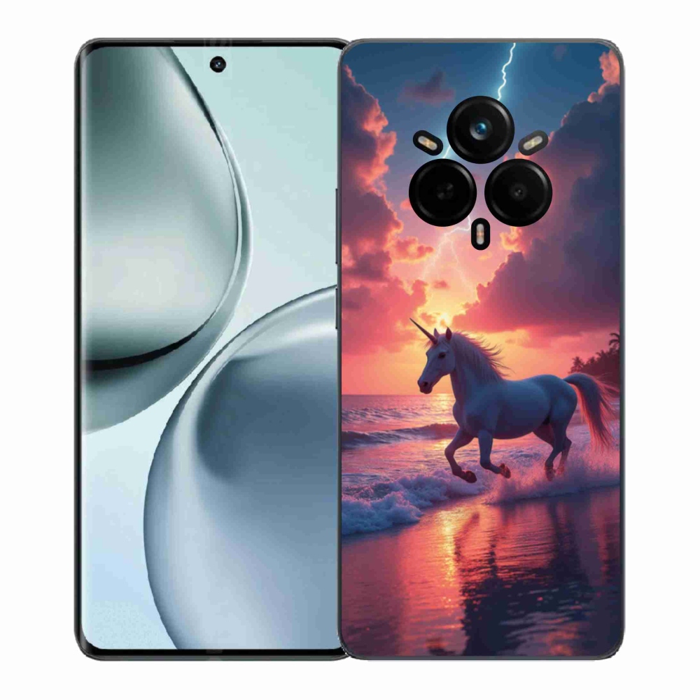 Gelový kryt mmCase na Realme 14 Pro 5G - jednorožec na pláži