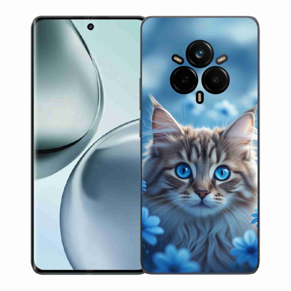 Gelový kryt mmCase na Realme 14 Pro+ 5G - koťátko v modrých květech