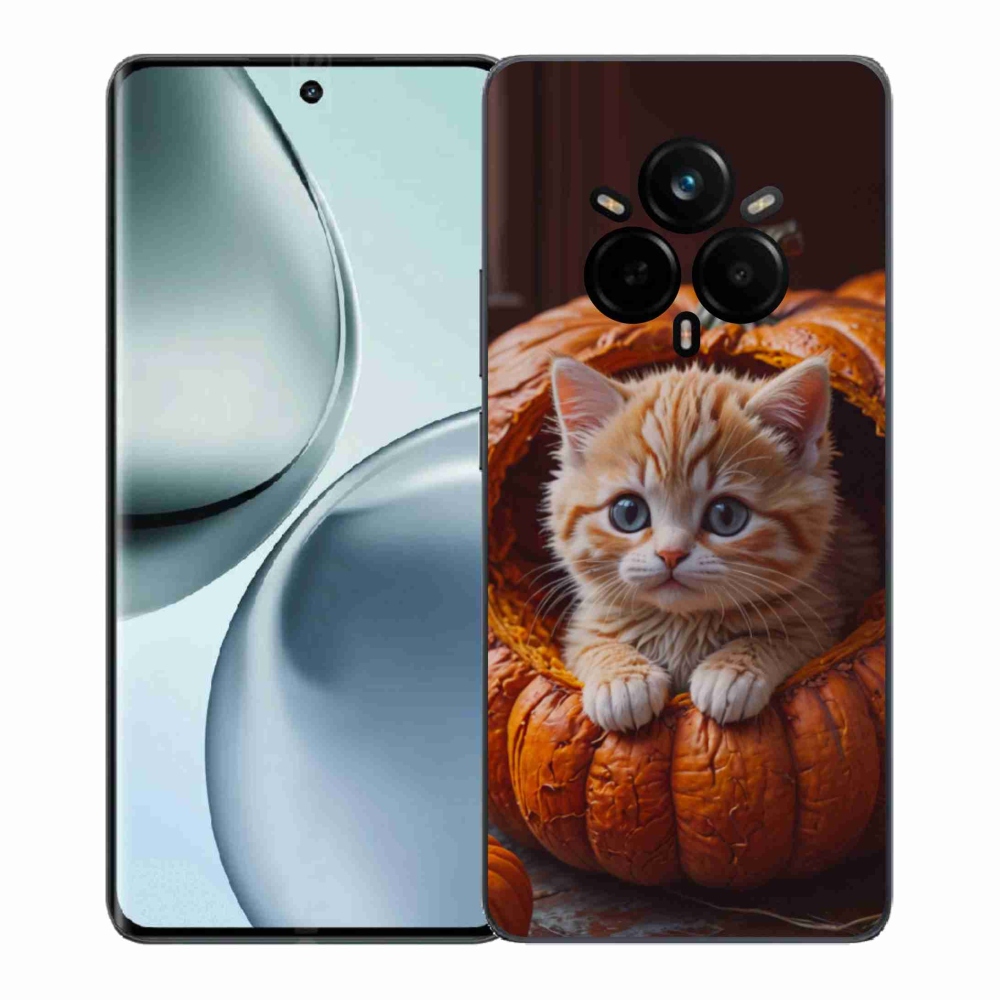 Gelový kryt mmCase na Realme 14 Pro 5G - kotě a dýně 2