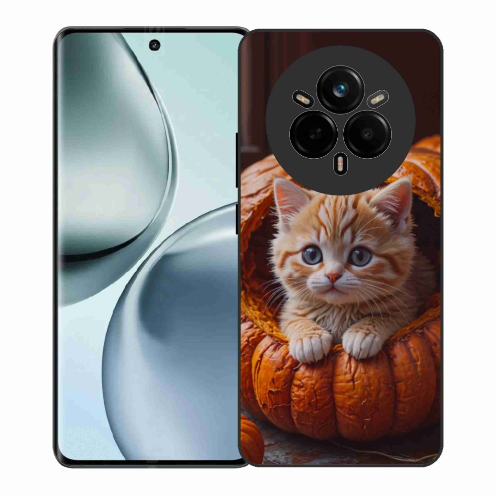 Gelový kryt mmCase na Realme 14 Pro+ 5G - kotě a dýně 2
