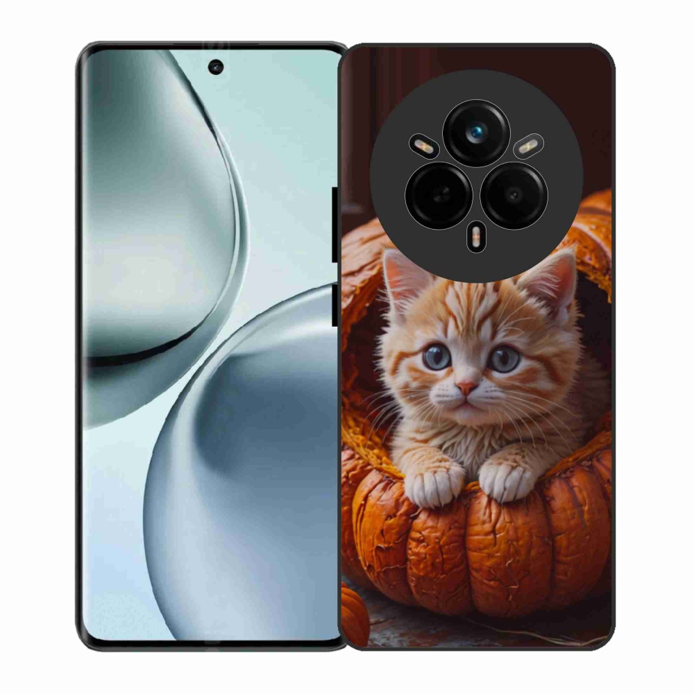 Gelový kryt mmCase na Realme 14 Pro 5G - kotě a dýně 2