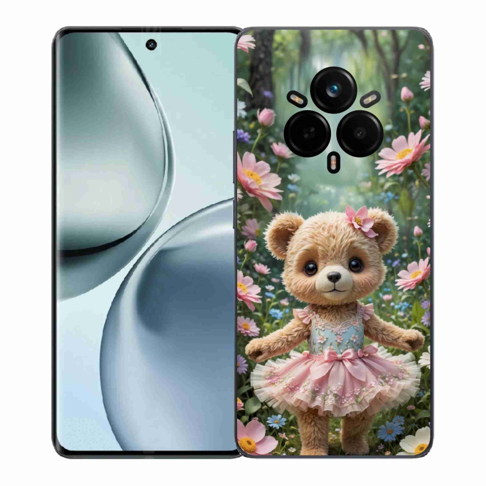 Gelový kryt mmCase na Realme 14 Pro 5G - roztomilý medvídek v květinách