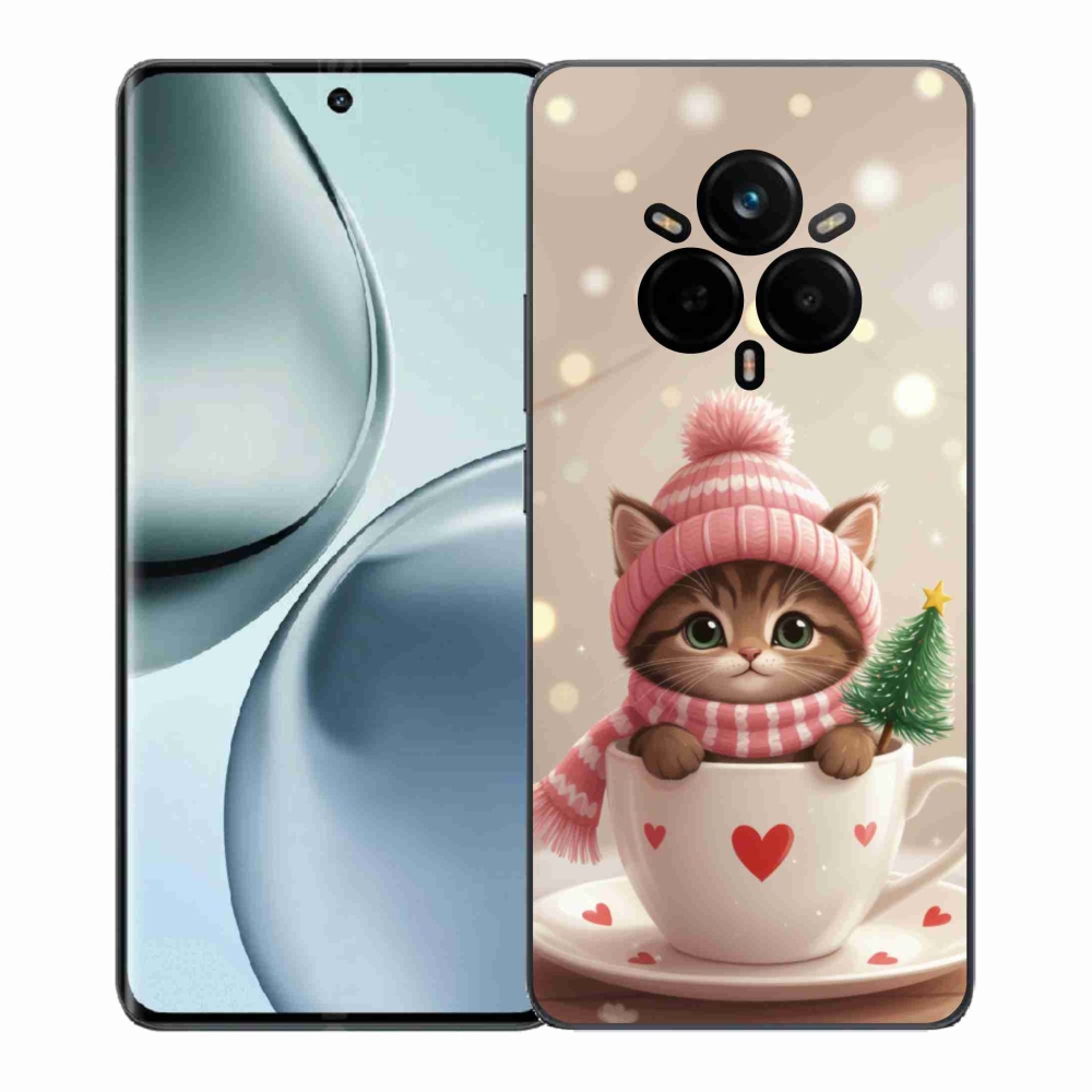 Gelový kryt mmCase na Realme 14 Pro+ 5G - vánoční kotě v hrnku