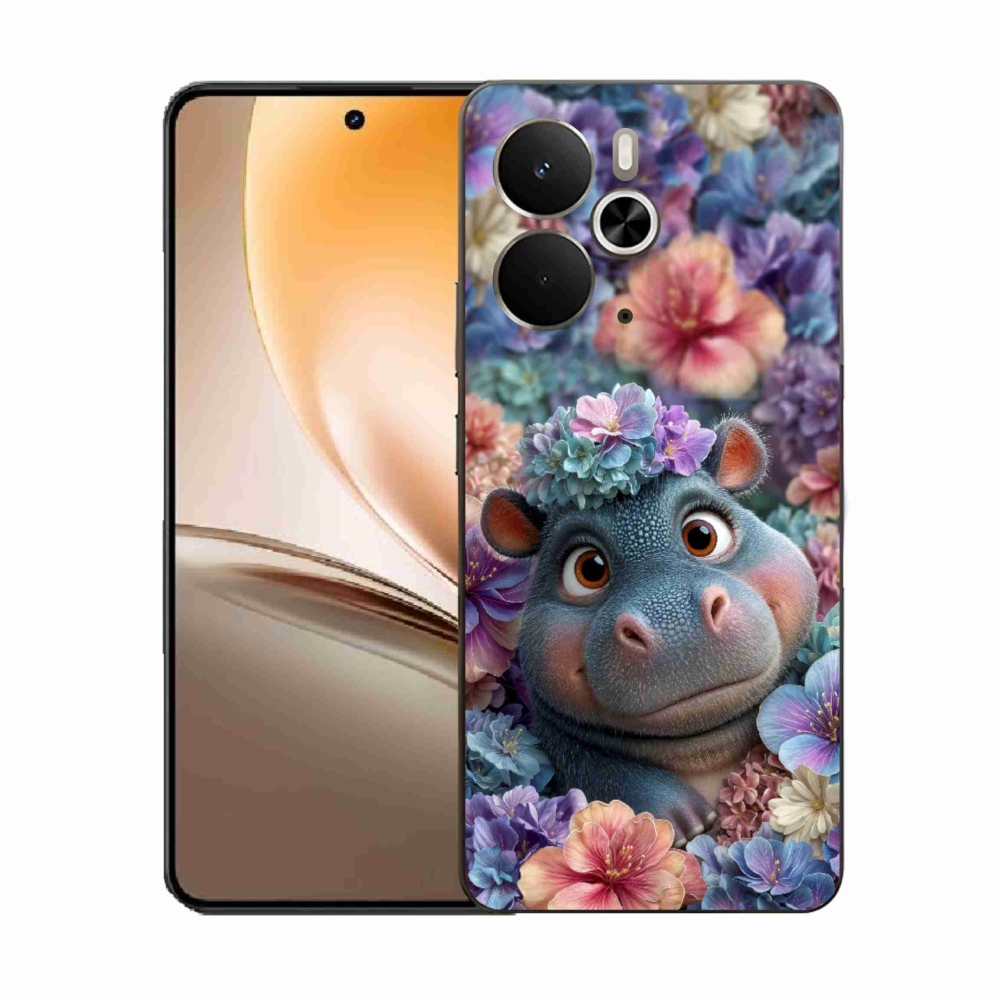 Gelový kryt mmCase na Realme 14T 5G/14 5G - hrošík v květinách