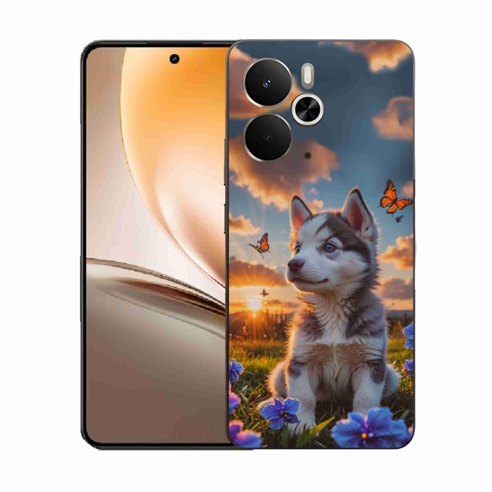 Gelový kryt mmCase na Realme 14T 5G/14 5G - husky při západu slunce