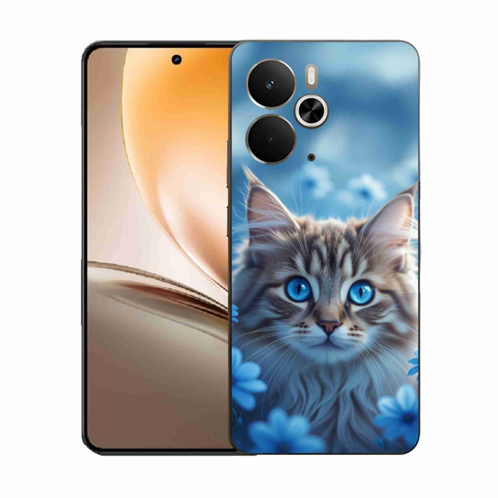 Gelový kryt mmCase na Realme 14T 5G/14 5G - koťátko v modrých květech