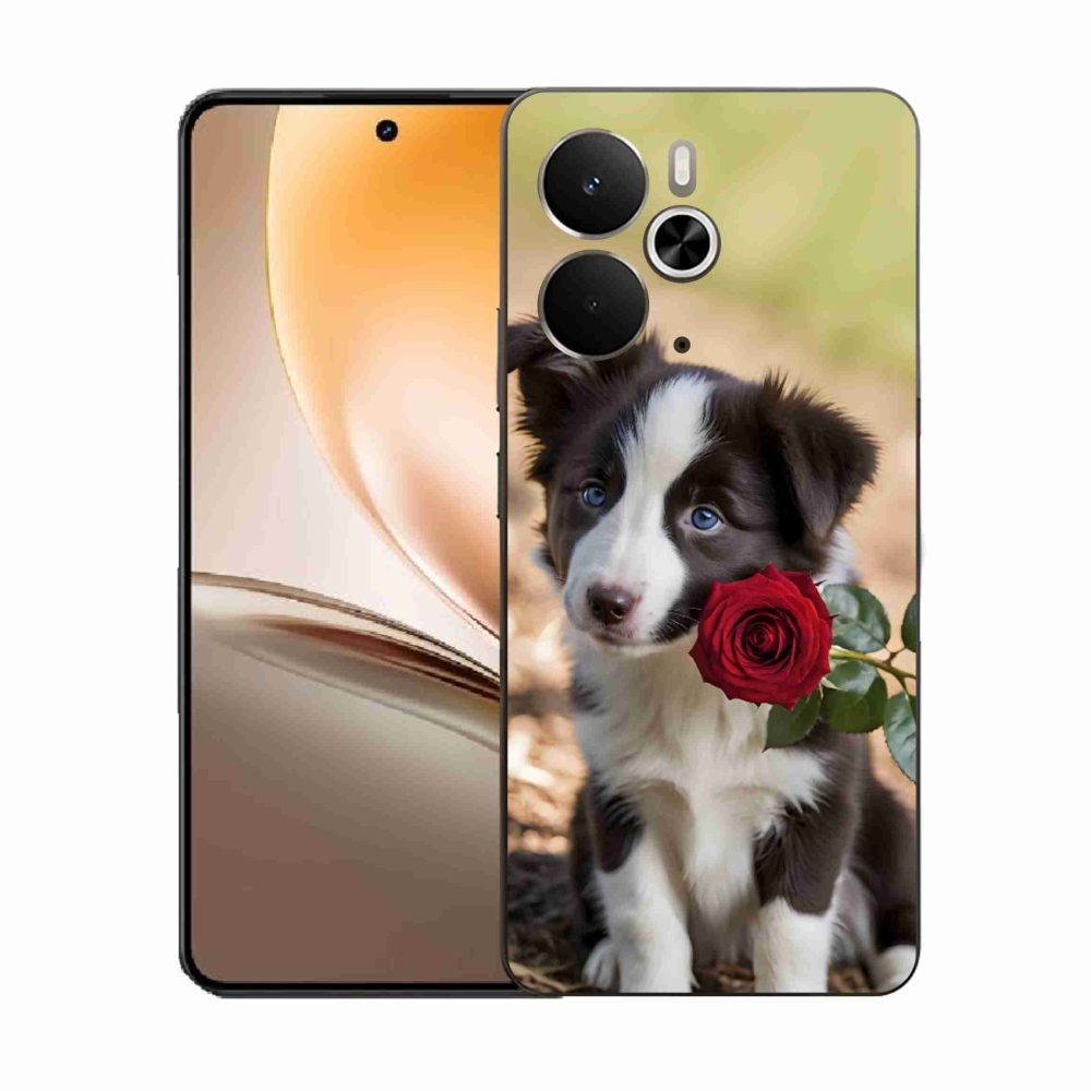 Gelový kryt mmCase na Realme 14T 5G/14 5G - roztomilá border kolie s růží