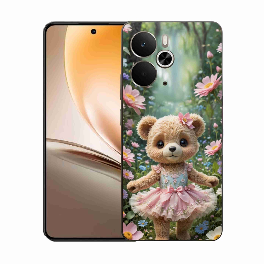 Gelový kryt mmCase na Realme 14T 5G/14 5G - roztomilý medvídek v květinách