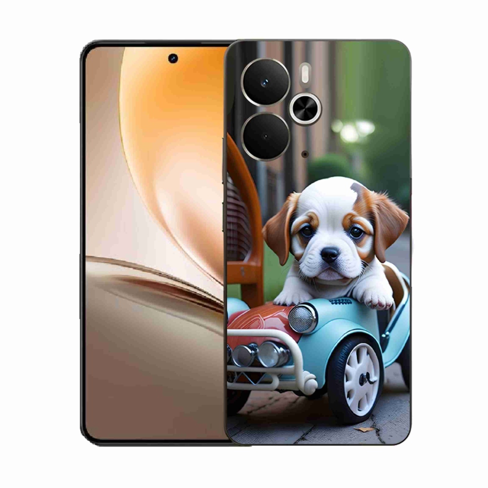 Gelový kryt mmCase na Realme 14T 5G/14 5G - štěně v retro autě