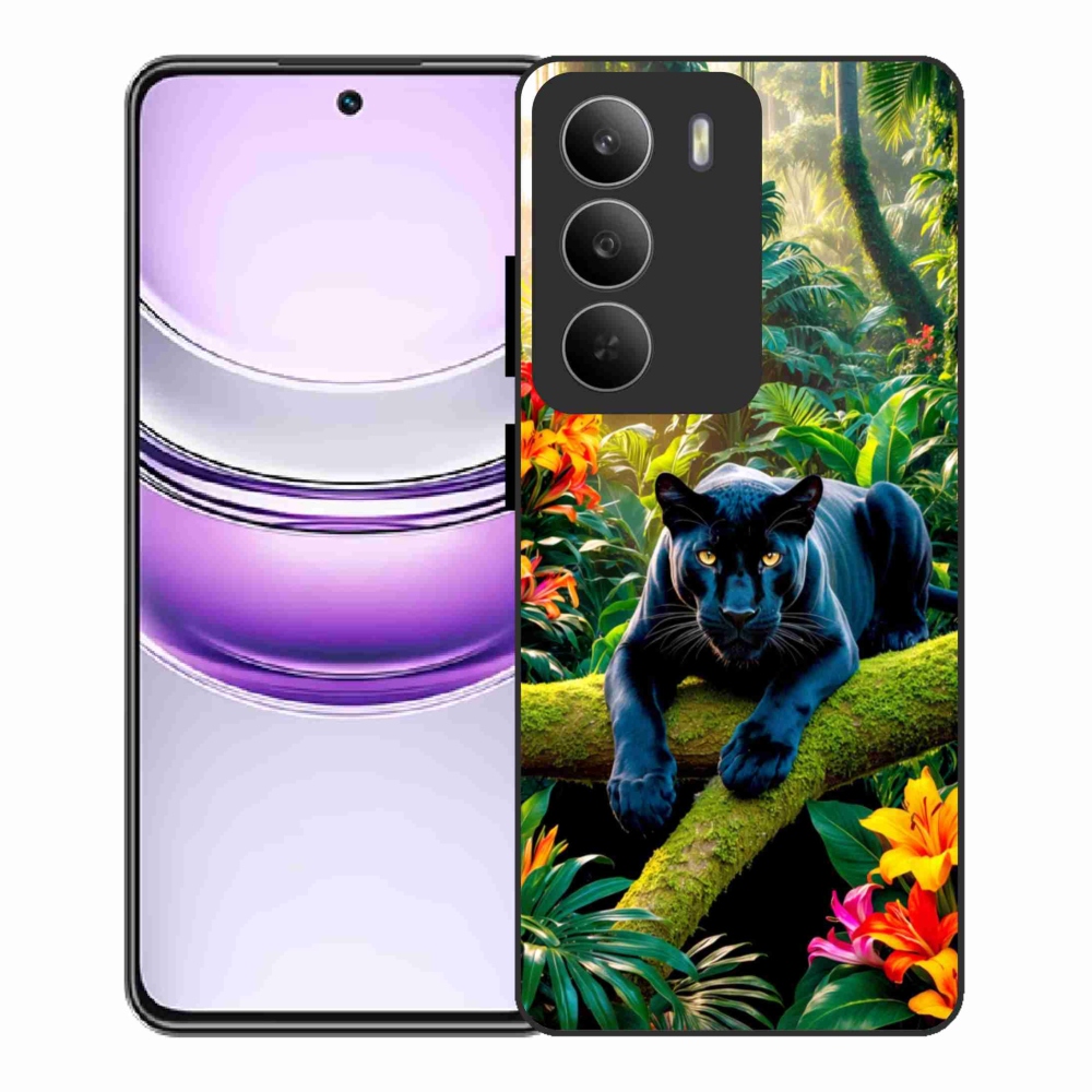 Gelový kryt mmCase na Realme 14x 5G - černý panter v džungli