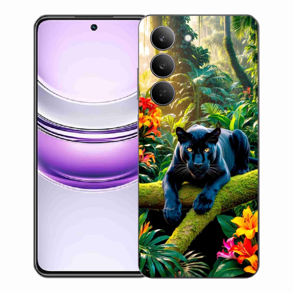 Gelový kryt mmCase na Realme 14x 5G - černý panter v džungli