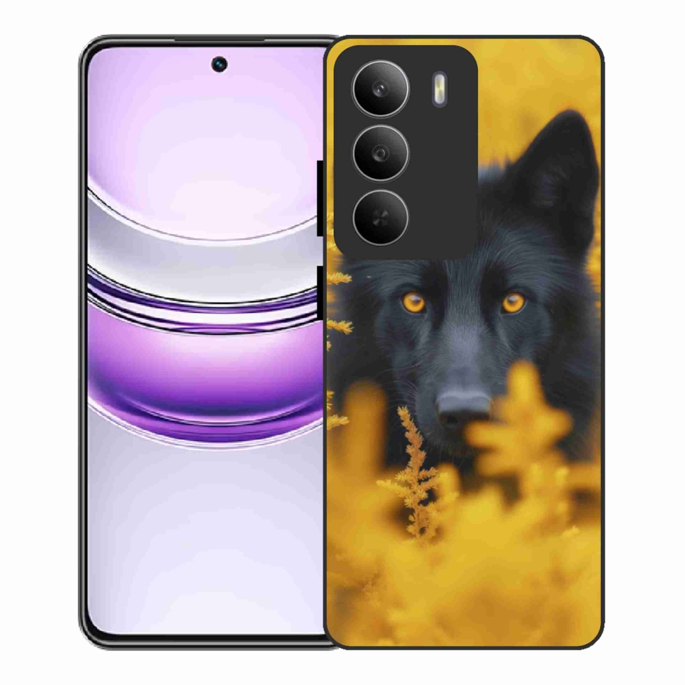 Gelový kryt mmCase na Realme 14x 5G - černý vlk 2