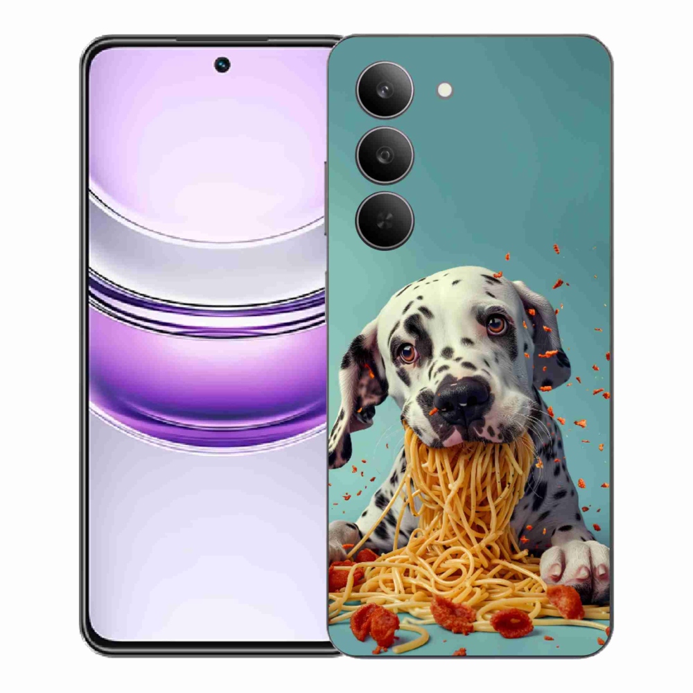 Gelový kryt mmCase na Realme 14x 5G - dalmatin a špagety