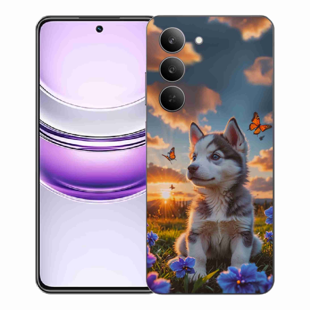 Gelový kryt mmCase na Realme 14x 5G - husky při západu slunce