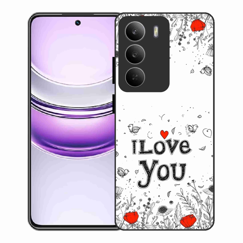 Gelový kryt mmCase na Realme 14x 5G - I love you bílé pozadí