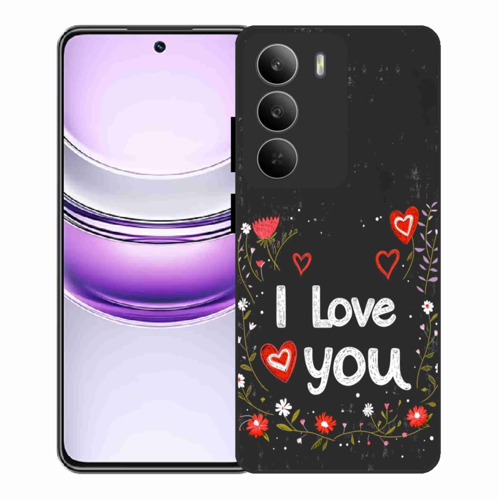 Gelový kryt mmCase na Realme 14x 5G - I love you černé pozadí