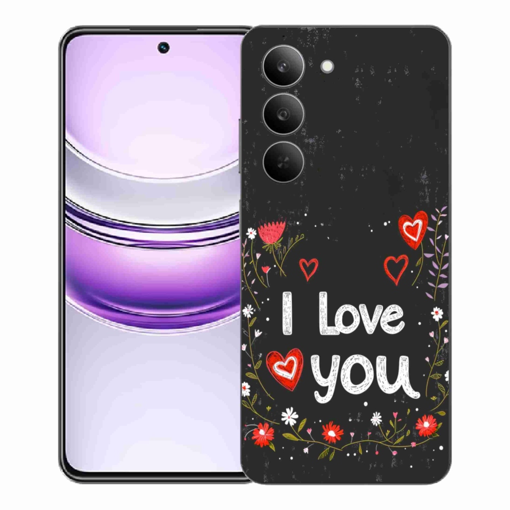 Gelový kryt mmCase na Realme 14x 5G - I love you černé pozadí
