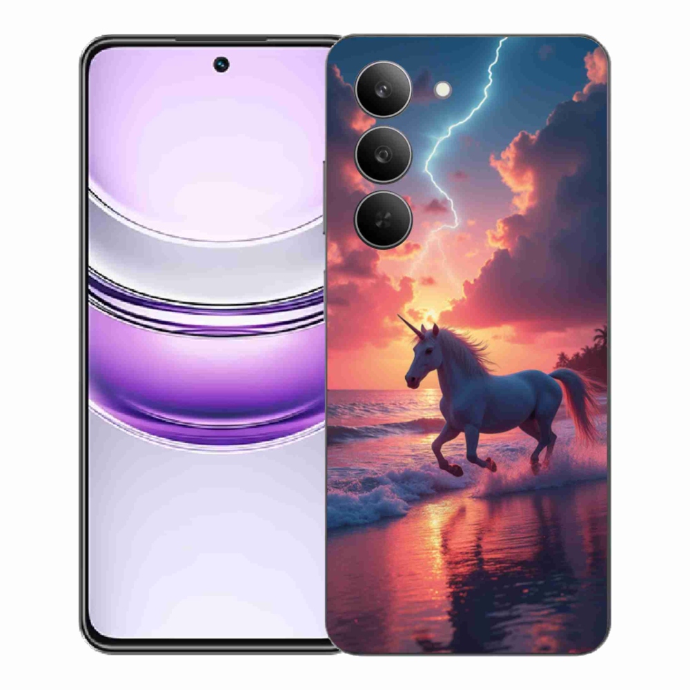 Gelový kryt mmCase na Realme 14x 5G - jednorožec na pláži