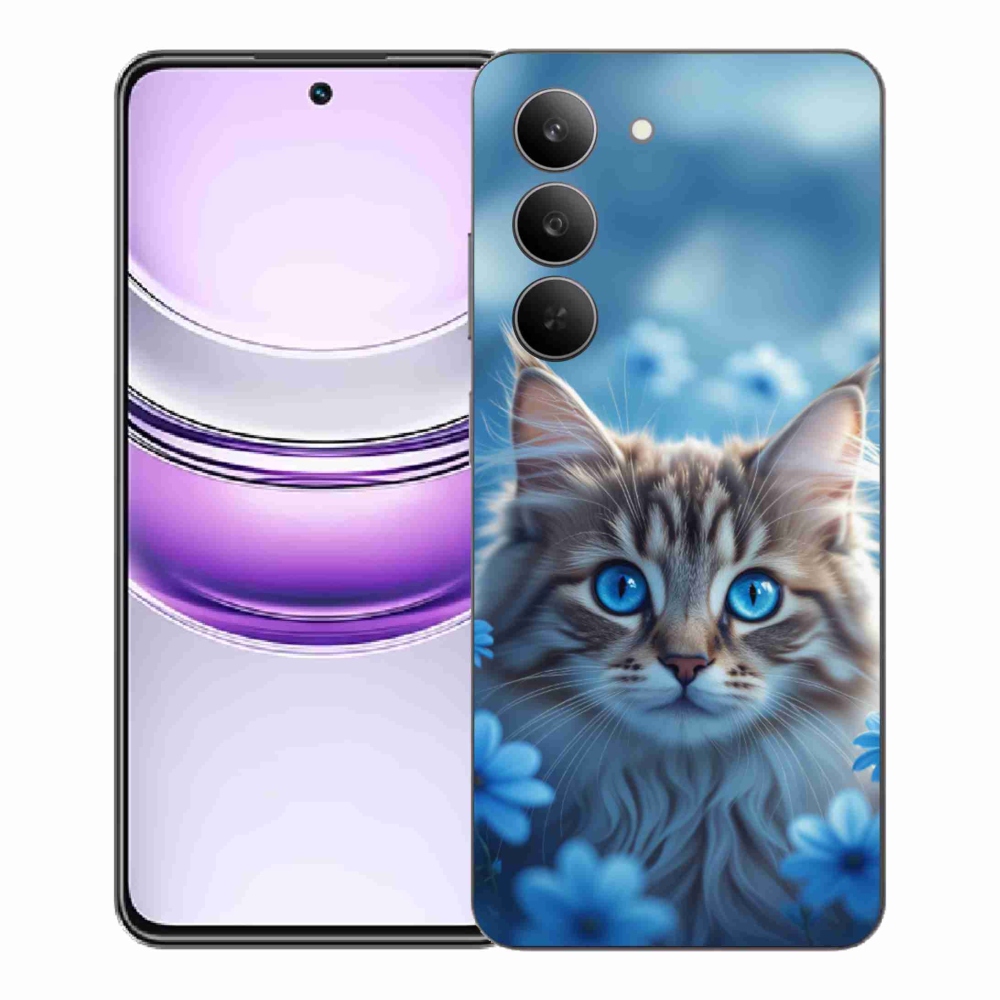 Gelový kryt mmCase na Realme 14x 5G - koťátko v modrých květech