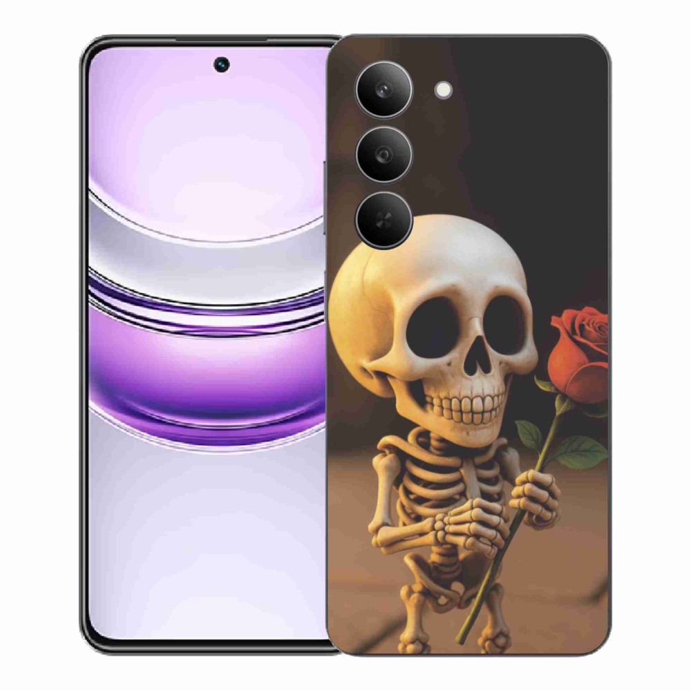 Gelový kryt mmCase na Realme 14x 5G - kostlivec s růží