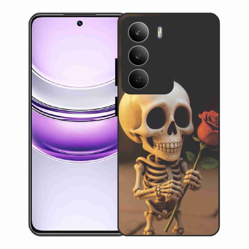 Gelový kryt mmCase na Realme 14x 5G - kostlivec s růží