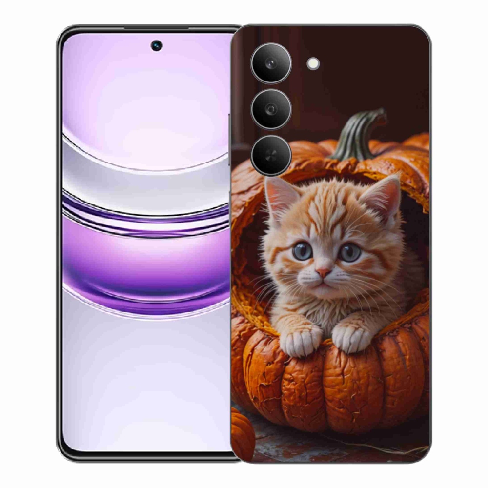 Gelový kryt mmCase na Realme 14x 5G - kotě a dýně 2