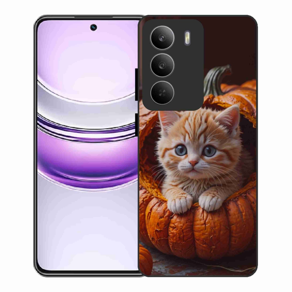 Gelový kryt mmCase na Realme 14x 5G - kotě a dýně 2