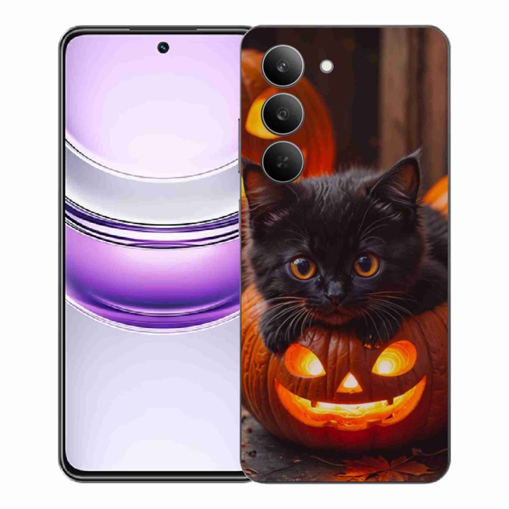 Gelový kryt mmCase na Realme 14x 5G - kotě a dýně