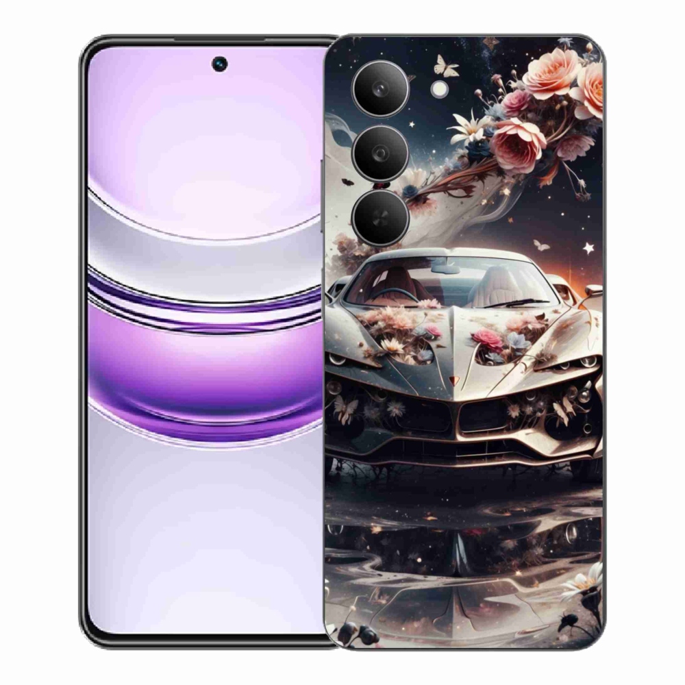 Gelový kryt mmCase na Realme 14x 5G - květinový sportovní vůz
