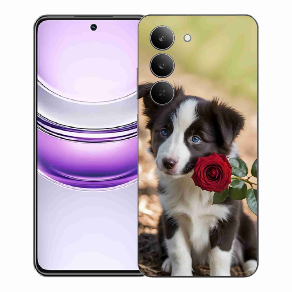 Gelový kryt mmCase na Realme 14x 5G - roztomilá border kolie s růží