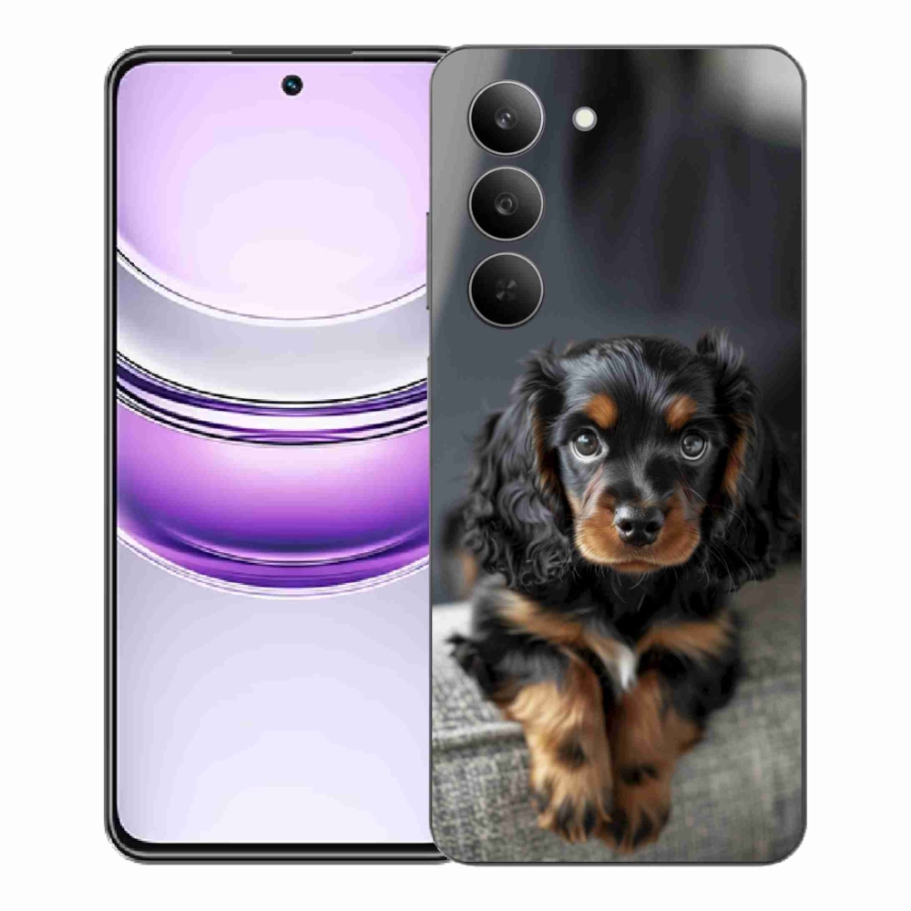 Gelový kryt mmCase na Realme 14x 5G - roztomilý dlouhosrstý jezevčík