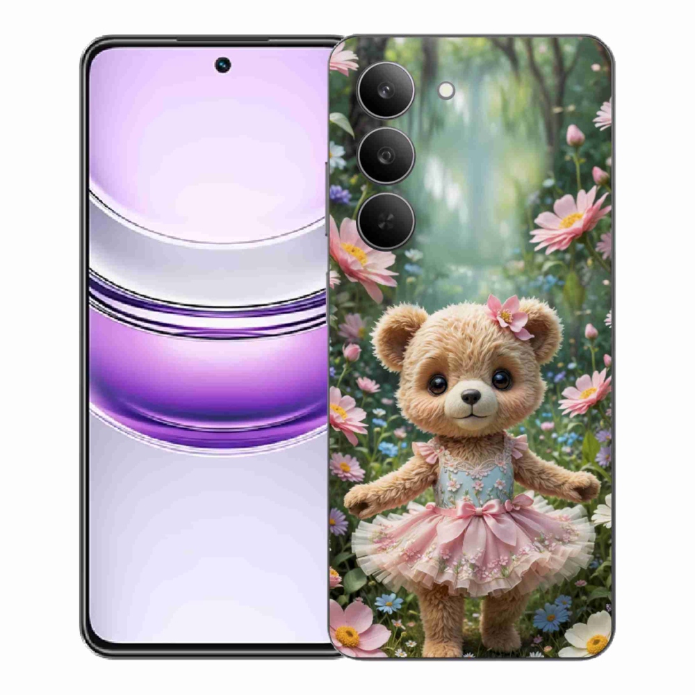 Gelový kryt mmCase na Realme 14x 5G - roztomilý medvídek v květinách