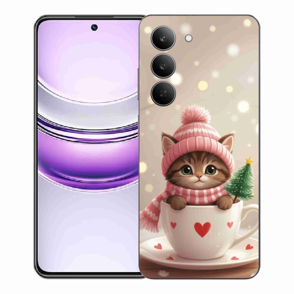 Gelový kryt mmCase na Realme 14x 5G - vánoční kotě v hrnku