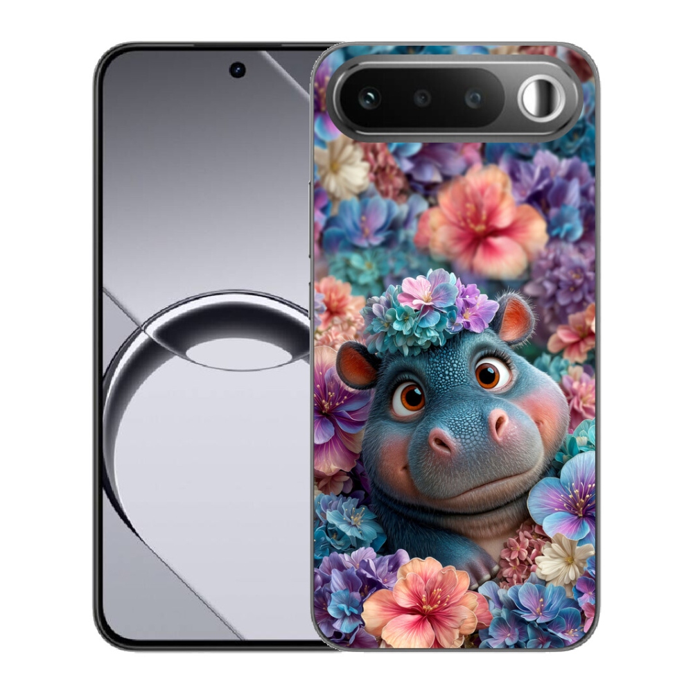 Gelový kryt mmCase na Realme 16 5G - hrošík v květinách