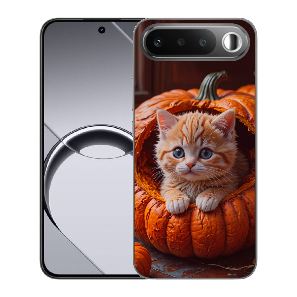 Gelový kryt mmCase na Realme 16 5G - kotě a dýně 2